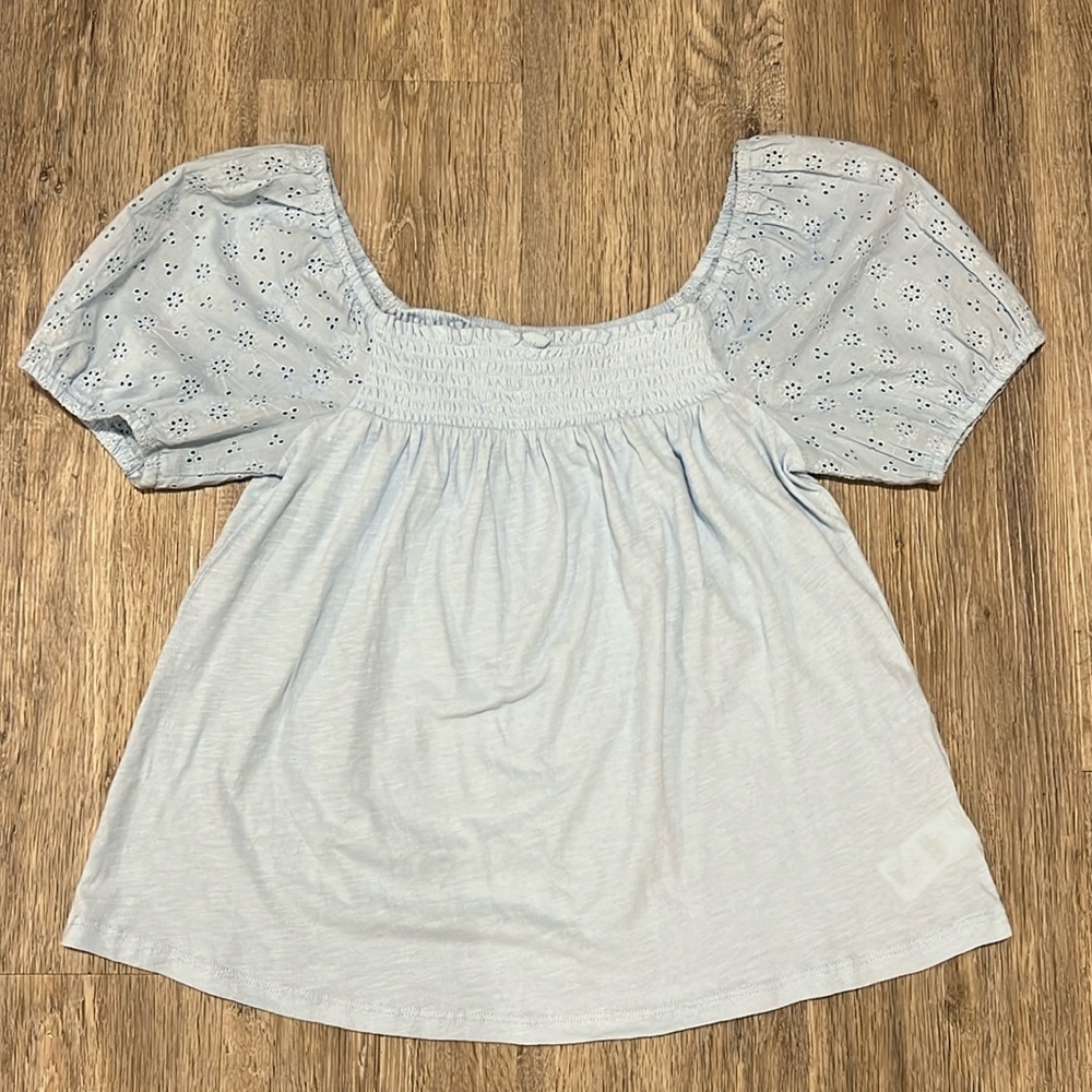 Lucky Brand Eyelet Square Neck Flowy Pullover Boho  Top​​​​​